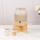 1 Gallon Clear Ribbed Glass Drink Dispenser with Wooden Stand and Lid