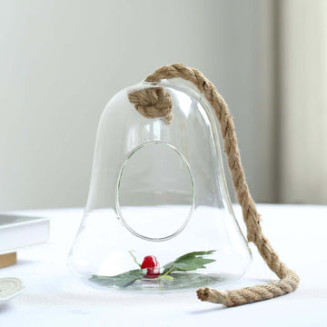 Glass Terrarium Hanging Bell Shaped Design with Twine Rope - Unique Free-Falling Planter for Air Plants & Displays 9"