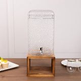 2 Gallon Clear Hammered Glass Drink Dispenser with Wooden Stand