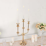 20inch Gold Metal 3-Arm Taper Candle Stick Candelabra, Candle Holder Stand Wedding Centerpiece