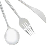 Silver 8inch Modern Flatware Set, Heavy Duty Plastic Silverware, Disposable Cutlery#whtbkgd