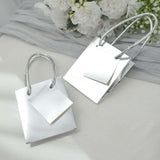 5inch Shiny Metallic Silver Foil Paper Party Favor Bags With Handles, Small Gift Wrap Goodie Bags