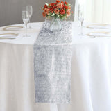 Silver Metallic Fringe Shag Tinsel Table Runner, Shimmery Polyester Table Runner