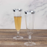 12 Pack Clear Disposable Champagne Flutes with Silver Rim, 5oz Transparent Plastic Toasting Cocktail