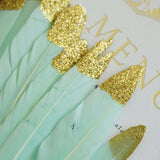 30 Pack | Glitter Gold Tip Mint Real Turkey Feathers | Craft Feathers for Party Decoration