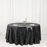 120" Black Premium Sequin Round Tablecloth