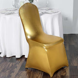 Shiny Metallic Gold Spandex Banquet Chair Cover, Glittering Premium Fitted Chair Cover