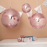 6inch Blush / Rose Gold Foam Disco Mirror Ball With Hanging Strings, Holiday Christmas Ornaments