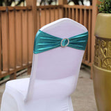 5 pack Metallic Peacock Teal Spandex Chair Sashes With Attached Round Diamond Buckles