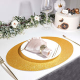 6 Pack | Gold Sparkle Placemats, Non Slip Decorative Oval Glitter Table Mat