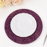 6 Pack Purple Glitter Acrylic Charger Plates with Gold Abstract Lines Pattern