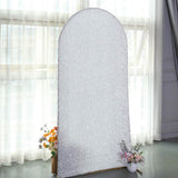 7ft Silver Shimmer Tinsel Spandex Chiara Backdrop Stand Cover For Fitted Round Top Wedding Arch
