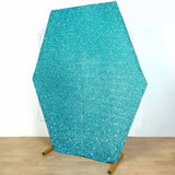 8ftx7ft Turquoise Metallic Shimmer Tinsel Spandex Hexagon Backdrop, 2-Sided Wedding Arch Cover