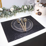 6 Pack | Black Sparkle Placemats, Non Slip Decorative Rectangle Glitter Table Mat