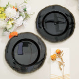 10 Pack | 9inch Black / Gold Scalloped Rim Disposable Dinner Plates