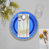 25 Pack | 10inch Royal Blue Sunray Gold Rimmed Serving Dinner Paper Plates, Disposable Party Plates