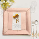 10 Pack | 13inch Rose Gold Textured Disposable Square Charger Plates