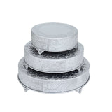 22inch Round Silver Embossed Cake Stand Riser Matte Metal Cake Pedestal