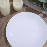 10 Pack | 8inch Glossy White Round Plastic Salad Plates With Gold Rim