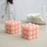 Blush Bubble Cube Long Burning Paraffin Wax Candle Set, Unscented Decorative Pillar Candle Gift