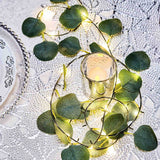 7ft 20 LED Green Silk Eucalyptus Leaf Garland Vine String Lights, Warm White Battery Operated