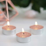 9 Pack | Metallic Blush/Rose Gold Tealight Candles, Unscented Dripless Wax - Textured Design