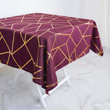 54"x54" Burgundy Polyester Square Tablecloth With Gold Foil Geometric Pattern