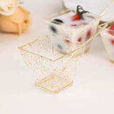 24 Pack | 2oz Gold Glittered Clear Disposable Square Snack Bowl and Spoon Set