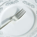 24 Pack | Metallic Silver 8inch Baroque Style Heavy Duty Plastic Forks