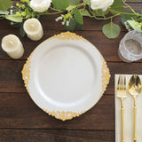 10 Pack | 10inch White Gold Leaf Embossed Baroque Plastic Dinner Plates