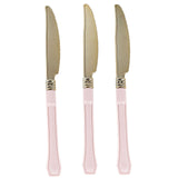 24 Pack | Gold 7.5inch Heavy Duty Plastic Knives with Blush Handle, Disposable Silverware#whtbkgd