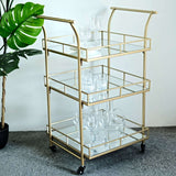 3ft Tall Gold Metal 3-Tier Bar Cart Mirror Serving Tray Kitchen Trolley, Teacart Island Trolley