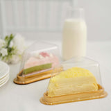 50 Pack | Gold/Clear Plastic Cake Slice Favor Containers, Triangle Party Boxes