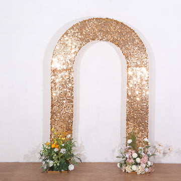 8ft Gold Double Sided Big Payette Sequin Open Arch Wedding Arch Cover, U-Shaped Fitted Wedding Backdrop Slipcover