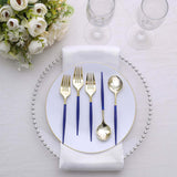 24 Pack | 6inch Gold / Royal Blue Premium Plastic Fork / Spoon Utensil Set