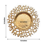 6-Pack Acrylic Round Charger Plates 13" in Gold with Molten Branch Design, Plastic Hollow Lace Decorative Dinner Party Charger Tableware