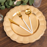 6 Pack Metallic Gold Disposable Sunflower Charger Plates With Scalloped Rim, Elegant Acrylic