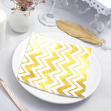 20 Pack | 3 Ply Metallic Gold Chevron Paper Dinner Napkins | Wedding Cocktail Napkins