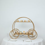 2-Tier Gold Princess Carriage Metal Cake Stand, Giant Cinderella Pumpkin Coach Centerpiece Dessert