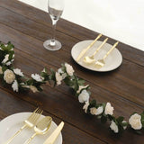 2 Pack 8ft Cream Ivory Artificial Silk Flower Garland Rose Vines with 45 Flower Heads