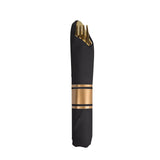 Set of 24 Gold Plastic Silverware with Pre-Rolled Black Paper Napkins#whtbkgd