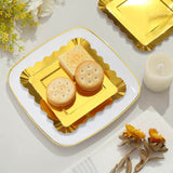 50 Pack | 5inch Gold Foil Scalloped Rim Appetizer Paper Plates, Disposable Square Dessert Plates