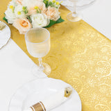 5 Pack Gold Glitter Paper Table Runners with Vintage Floral Vine Pattern 10ft Disposable Wedding