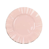 9inch Blush / Rose Gold Disposable Dinner Plates with Gold Ruffled Rim, Plastic Dinnerware