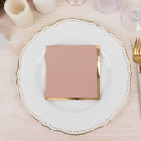 50 Pack Dusty Rose Disposable Cocktail Napkins with Gold Foil Edge