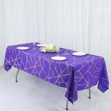 60"x102" Purple Rectangle Polyester Tablecloth With Gold Foil Geometric Pattern