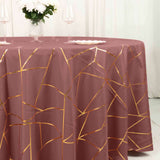 120inch Cinnamon Rose Round Polyester Tablecloth With Gold Foil Geometric Pattern