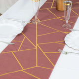 9ft Cinnamon Rose With Gold Foil Geometric Pattern Table Runner