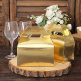 25 Pack | Metallic Gold Candy Gift Tote Gable Boxes, Party Favor Treat Bags