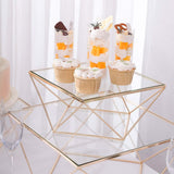 Set of 3 | Gold Metal Geometric Stackable Cake Dessert Stand Pedestals with Square Glass Top